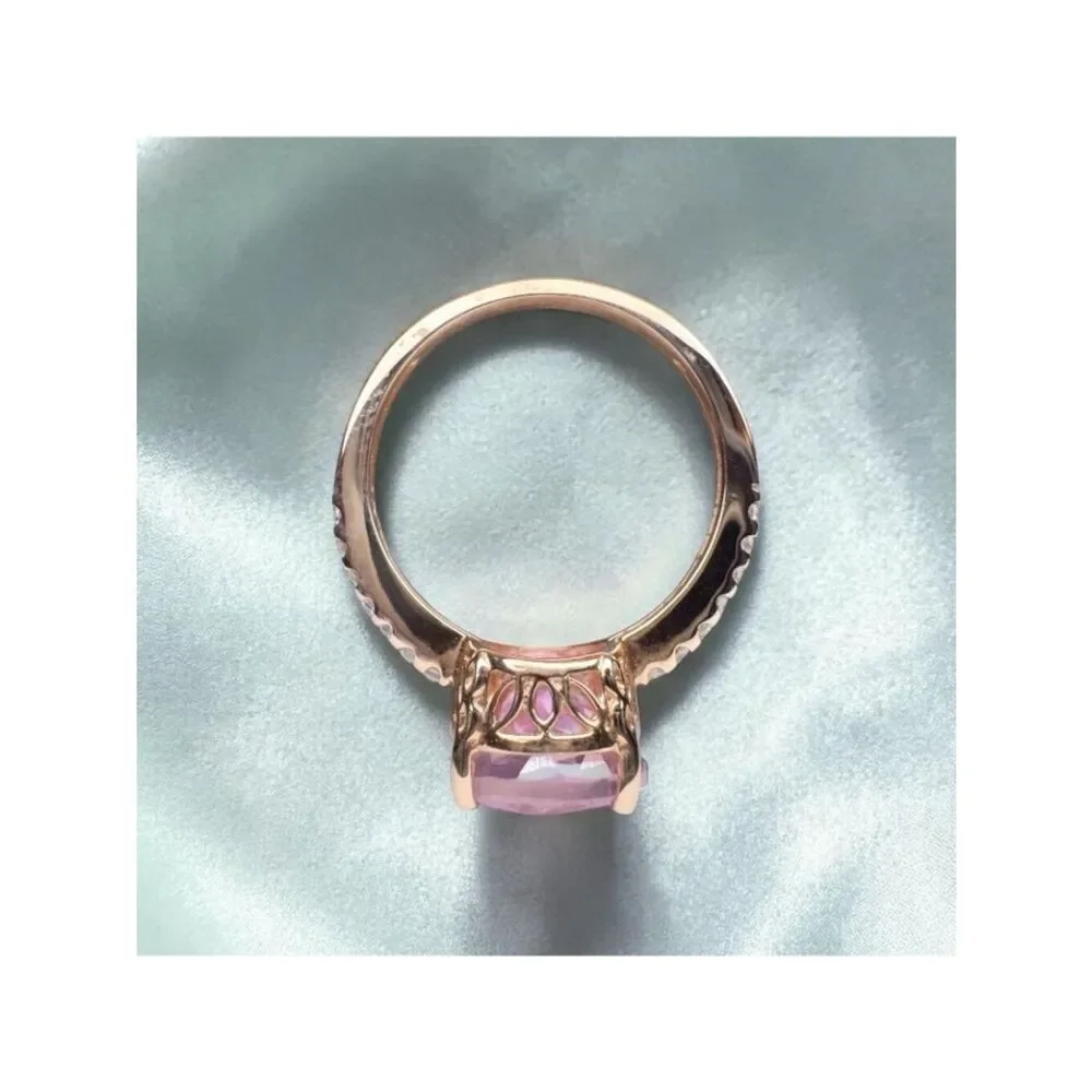 10K Rose Gold Large 5.6CT Pink Sapphire Ring - Size 6 -Pave Wedding Band -3.2g - Picture 5 of 15